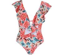 Widybord Traje de baño de una pieza con volantes trajes de baño para mujer traje de baño Monokini Empuje traje de baño de impresión traje de baño espalda ropa playa roja S