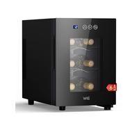 WIE Vinoteca Pequeña 6 Botellas - Mini Frigorífico con Puerta de Cristal 4-16°C, Enfriador de Vino con LED, Panel Táctil, 3 Niveles, <42 dB, para Casa, Bar, Dormitorio