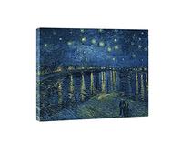 Wieco Art - Noche estrellada sobre el Ródano por Van Gogh famosas pinturas al óleo Reproducción moderna con lienzo Giclée enmarcado en lienzo para decoración de pared en el hogar y la oficina