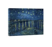 Wieco Art Van Gogh, pintura al óleo clásica con diseño de noche estrellada sobre el Ródano, reproducción grande y moderna, lienzo enmarcado para pared, imágenes de paisaje marino, obra de arte giclée