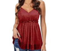 WIEIYM Camiseta de mujer con lentejuelas Sexy con cuello en V sin mangas con tirantes ajustables Top de tirantes con volantes dobladillo escalonado Camisa de cóctel Chaleco de fiesta con lentejuelas