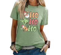 WIEIYM Camiseta de Navidad de Renos para Mujer, Camiseta de Navidad para Mujer, Camiseta Graciosa de Navidad Feliz, Camiseta de Manga Corta de Cuello Redondo para Mujer, Camiseta Básica con Estampado