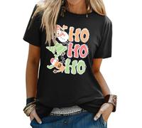 WIEIYM Camiseta de Navidad Reno Camiseta de Navidad Mujer Divertida Feliz Navidad Camiseta Damas Manga Corta Cuello Redondo Ciervo Estampado Gráfico Tops Básicos, 1-negro, L