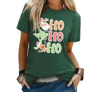 WIEIYM Camiseta de Navidad Reno Navidad Camiseta para Mujer Divertida Camiseta de Feliz Navidad Dama de Manga Corta Cuello Redondo Impresión Gráfica de Ciervo Tops Básicos, L