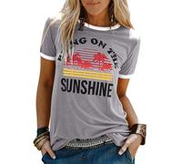 WIEIYM Camiseta para mujer Bring On The Sunshine Camiseta Verano Casual Camiseta Cuello Redondo Manga Corta Camisetas Impresión Carta Blusa Tops S-XXL, gris, XL