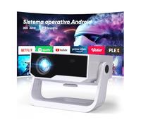 Wielio Smart Android Proyector, Aplicaciones integradas, 1080P Nativo, 4K Compatible, 350 ANSI lúmenes, Enfoque automático y corrección Trapezoidal, WiFi 6 y Bluetooth 5.2, Cine, Juegos y Exteriores