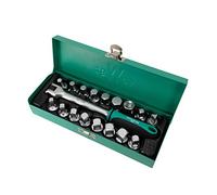 WIESEMANN 1893 Juego de 17 vasos para tornillos de cárter del aceite con vástago de 3/8" con estuche metálico Vasos cuadrangulares macho y hembra, triangular y hexagonal | 80232