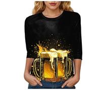 Wiesn T Shirt Rundhals bedruckt Basic T Shirt mit drei Viertelärmeln Trachten Ersatz Oktoberfest, Damen T-Shirt Für Das Oktoberfest Schatzerl Fun-Shirt Trachtenshirt Bierfest Outfit, Negro , M