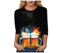 Wiesn T Shirt Rundhals bedruckt Basic T Shirt mit drei Viertelärmeln Trachten Ersatz Oktoberfest, Damen T-Shirt Für Das Oktoberfest Schatzerl Fun-Shirt Trachtenshirt Bierfest Outfit, azul, M