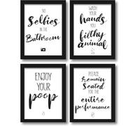 WIETRE Juego de 4 divertidos refranes de baño de calidad prémium, citas de baño, imagen decorativa, impresión artística A3 XXL, póster divertido (sin marco)
