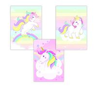 WIETRE® set de 3 cuadros de unicornios decoración de la habitación del bebé | cuadro niña rosa póster DIN A4 | regalo unicornio unicornios animales póster niñas | decoración arco iris - sin marco