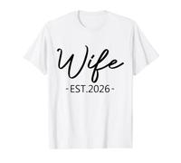 Wife EST 2026 Just Married Honeymoon Hubby Wedding Couple Camiseta gráfica económica, Hombre, Blanco, L