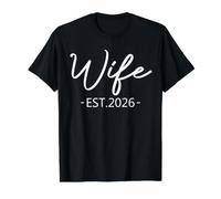 Wife EST 2026 Just Married Honeymoon Hubby Wedding Couple Camiseta gráfica económica, Hombre, Negro, S