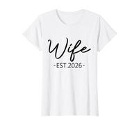 Wife EST 2026 Just Married Honeymoon Hubby Wedding Couple Camiseta gráfica económica, Mujer, Blanco, M