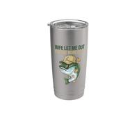 Wife Let Me Out Humor Bass Dad Funny Fishing Quote Broma Reel Vaso térmico de acero inoxidable de doble pared