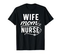 Wife Mom Nurse Script Stethoscope Heart Graphic Camiseta