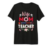 Wife Mom Teacher Flower Funny Teach School Teachers Camiseta Premium