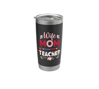 Wife Mom Teacher Flower Funny Teach School Teachers Vaso térmico de acero inoxidable de doble pared