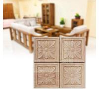 Wifehelper 4 Unids Talla A Cuadros Apliques Sin Pintar Calcomanía para Muebles Decoración Apliques de Madera Natural Cuadrado Flor Talla Calcomanías Arte de Madera Decorativo 6x6cm (4#)