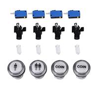 Wifehelper Kit de Botones LED, Botones de Metal Resistentes, Botones Reemplazables de 4 Jugadores para Máquina de Juegos, Hardware de Juego con Microinterruptor para Proyectos de Bricolaje