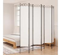 WIFESE Biombo Plegable de 6 Paneles - Separador de Ambientes y Decoración de Privacidad para Patio - Enrejado Blanco de Tela y Hierro 240x220 cm
