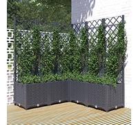 WIFESE Macetero con enrejado, color gris oscuro, 120 x 120 x 136 cm, de polipropileno, cama elevada, para jardín, para balcón, maceta, cama para plantas, hierbas, verduras, maceta, apto para
