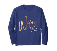 Wifey EST 2020 Husband Wife Couple Wedding Year Newly Weds Manga Larga, Unisex para Adultos, Azul Marino, L