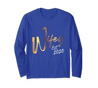 Wifey EST 2020 Husband Wife Couple Wedding Year Newly Weds Manga Larga, Unisex para Adultos, Azul Real, M