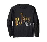 Wifey EST 2020 Husband Wife Couple Wedding Year Newly Weds Manga Larga, Unisex para Adultos, Negro, M