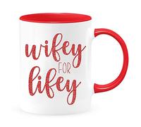 Wifey for Lifey - Taza de café para esposa, taza de café divertida de 325 ml, taza de café novedosa, taza de cerámica, E11