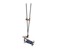 Wiffe Collar ligero con dije de perro salchicha, cadena de suéter de cuerda trenzada negra, diseño coreano, hecho a mano, cadena de cuello de cuerda negra