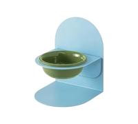 Wiffe Platos de cerámica coloridos para mascotas con seguro, color verde | Soporte de metal y protector contra salpicaduras con amplio borde de alimentación para gatos y perros de interior