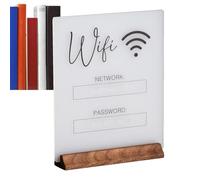 WiFi Acrylic Sign Board - 9x16cm WiFi Signage With Wooden Base - Versatile Photo Block Holder, Centerpiece Decoration For Home, Business