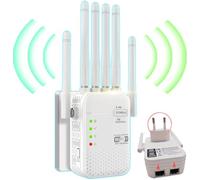 WiFi Amplifier Repetidor, Amplificador con 6 Antenas, Doble Banda 2402Mbps 5GHz + 574Mbps 2.4GHz, Cobertura 360°,EasyMesh, Compatible con Todos los routers Wi-Fi