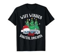 WiFi Wishes and Digital Dreams Christmas IT Technician Camiseta gráfica económica, Hombre, Negro, S