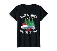 WiFi Wishes and Digital Dreams Christmas IT Technician Camiseta gráfica económica, Mujer, Negro, S
