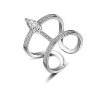 Wiftly 1 anillo de compromiso para mujer, plata de ley 925, doble capa, circonitas, anillo de asociación, anillo solitario, apertura ajustable, Plata
