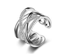 Wiftly 1 anillo para mujer de plata de ley 925, varias capas, línea cruzada, con circonitas brillantes, anillo de asociación, anillo de compromiso, anillo de apertura ajustable