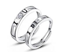 Wiftly 1 par de anillos de boda de plata de ley 925 con circonita AAA ajustable