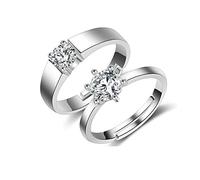 Wiftly 1 par de anillos de compromiso para mujer y hombre, de plata 925, moda sencilla, con circonitas abiertas, anillos de asociación, anillo de boda, anillo de compromiso, ajustable, Plata