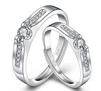 Wiftly - 1 par de anillos para mujer y hombre, anillos de pareja para mujer, anillo de boda, cumpleaños, puede ser ajustable para pareja, Plata