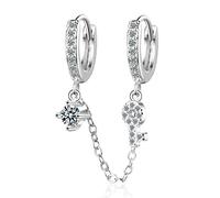 Wiftly 1 par de pendientes de plata de ley 925 para mujer, pendientes de aro de plata de ley 925, doble orificio AAA con circonitas, pendientes de aro (plata), Plata