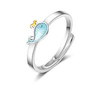 Wiftly Anillo de plata 925 ajustable, dulce anillo de ballena azul para niños, regalo original y divertido, Plata
