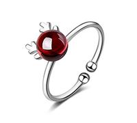 Wiftly Anillo de plata 925 para mujer, con forma de cuerno, cristal de fresa, ajustable, con un bonito joyero, Plata