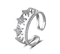Wiftly Anillo de plata 925 para mujer, estrella de moda, doble capa, circonio, diamantes de imitación, aleación de diamantes de imitación, regalo para San Valentín aniversario, Plata