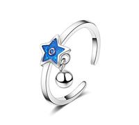Wiftly Anillo de plata de ley 925 para mujer, ajustable, con pentagrama azul, con campana, con un bonito joyero, Plata