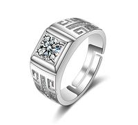 Wiftly Anillo solitario de plata 925 para hombre y mujer, anillo de moda ancho con circonitas retro, apertura retro, anillo de asociación, anillo de Navidad, regalos para hombres, ajustable, Plata