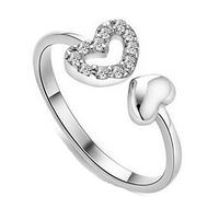 Wiftly - Anillos de doble corazón y Bling-Bling circón ajustable personalidad anillo de la cola, Plata, Zirconia cúbica