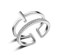 Wiftly - Anillos de doble cruz para mujer con Bling-bling Zrkonia ajustable, Plata, sin piedra