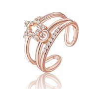 Wiftly - Anillos de estrella de tres puntas para mujer, color rosa y dorado con Zirkonia hipoalergénica, anillo de cola ajustable, Plata, Cubic Zirconia